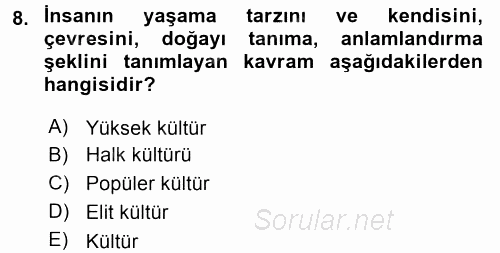 Medya Siyaset Kültür 2016 - 2017 Dönem Sonu Sınavı 8.Soru