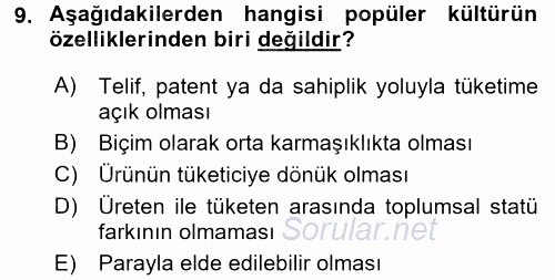 Medya Siyaset Kültür 2016 - 2017 Dönem Sonu Sınavı 9.Soru