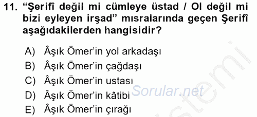 Türk Halk Şiiri 2016 - 2017 3 Ders Sınavı 11.Soru