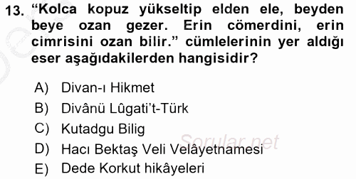 Türk Halk Şiiri 2016 - 2017 3 Ders Sınavı 13.Soru