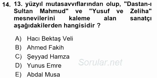 Türk Halk Şiiri 2016 - 2017 3 Ders Sınavı 14.Soru