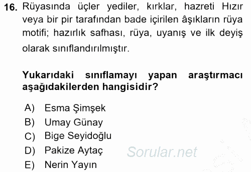 Türk Halk Şiiri 2016 - 2017 3 Ders Sınavı 16.Soru