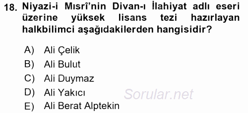 Türk Halk Şiiri 2016 - 2017 3 Ders Sınavı 18.Soru