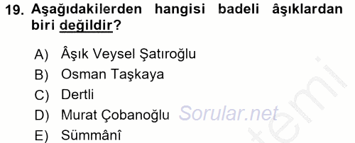 Türk Halk Şiiri 2016 - 2017 3 Ders Sınavı 19.Soru