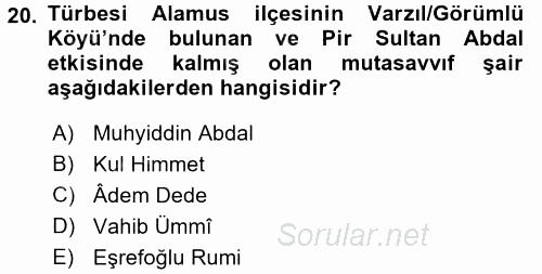 Türk Halk Şiiri 2016 - 2017 3 Ders Sınavı 20.Soru