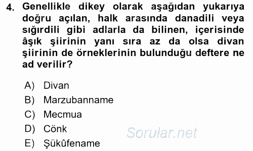 Türk Halk Şiiri 2016 - 2017 3 Ders Sınavı 4.Soru
