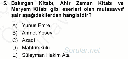 Türk Halk Şiiri 2016 - 2017 3 Ders Sınavı 5.Soru