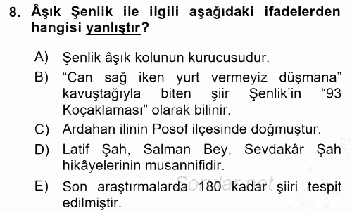 Türk Halk Şiiri 2016 - 2017 3 Ders Sınavı 8.Soru