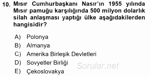 Modern Ortadoğu Tarihi 2015 - 2016 Dönem Sonu Sınavı 10.Soru