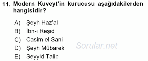 Modern Ortadoğu Tarihi 2015 - 2016 Dönem Sonu Sınavı 11.Soru