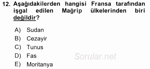 Modern Ortadoğu Tarihi 2015 - 2016 Dönem Sonu Sınavı 12.Soru