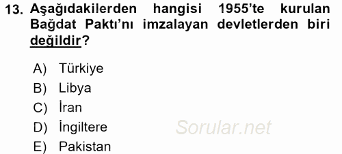 Modern Ortadoğu Tarihi 2015 - 2016 Dönem Sonu Sınavı 13.Soru