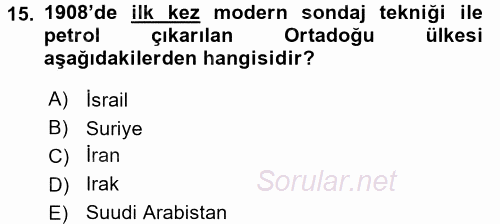 Modern Ortadoğu Tarihi 2015 - 2016 Dönem Sonu Sınavı 15.Soru