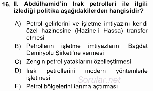 Modern Ortadoğu Tarihi 2015 - 2016 Dönem Sonu Sınavı 16.Soru