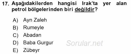 Modern Ortadoğu Tarihi 2015 - 2016 Dönem Sonu Sınavı 17.Soru