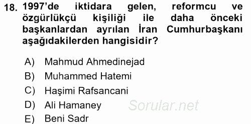 Modern Ortadoğu Tarihi 2015 - 2016 Dönem Sonu Sınavı 18.Soru