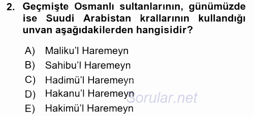 Modern Ortadoğu Tarihi 2015 - 2016 Dönem Sonu Sınavı 2.Soru