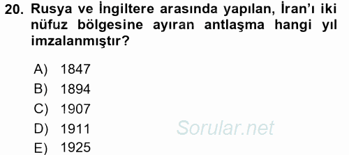 Modern Ortadoğu Tarihi 2015 - 2016 Dönem Sonu Sınavı 20.Soru