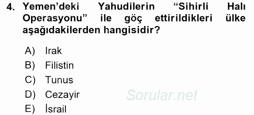 Modern Ortadoğu Tarihi 2015 - 2016 Dönem Sonu Sınavı 4.Soru