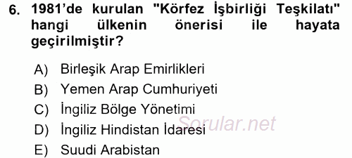 Modern Ortadoğu Tarihi 2015 - 2016 Dönem Sonu Sınavı 6.Soru
