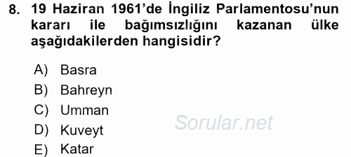 Modern Ortadoğu Tarihi 2015 - 2016 Dönem Sonu Sınavı 8.Soru