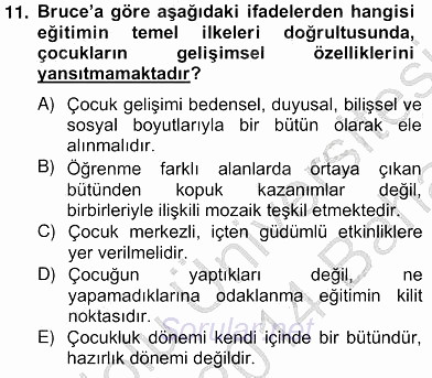 Çocukta Oyun Gelişimi 2013 - 2014 Ara Sınavı 11.Soru