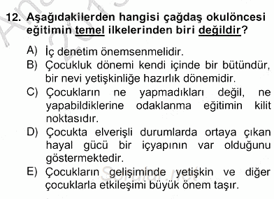 Çocukta Oyun Gelişimi 2013 - 2014 Ara Sınavı 12.Soru