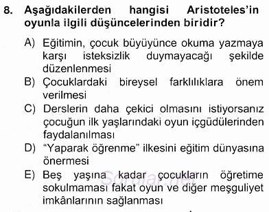 Çocukta Oyun Gelişimi 2013 - 2014 Ara Sınavı 8.Soru
