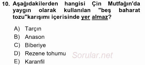 Dünya Mutfakları 2 2017 - 2018 Ara Sınavı 10.Soru