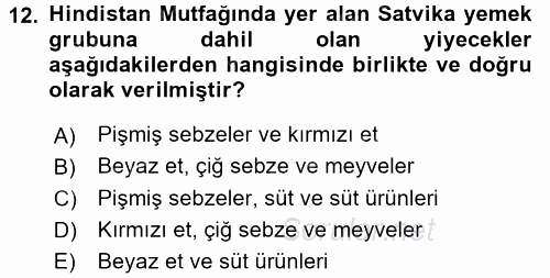 Dünya Mutfakları 2 2017 - 2018 Ara Sınavı 12.Soru
