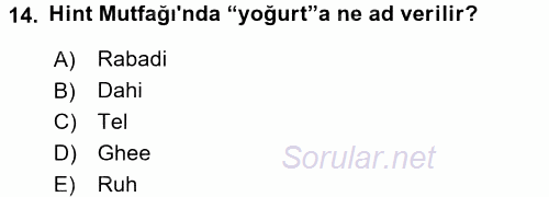 Dünya Mutfakları 2 2017 - 2018 Ara Sınavı 14.Soru