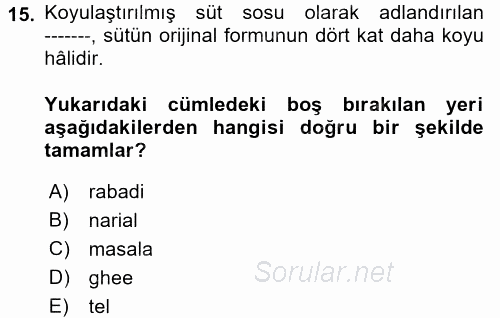 Dünya Mutfakları 2 2017 - 2018 Ara Sınavı 15.Soru