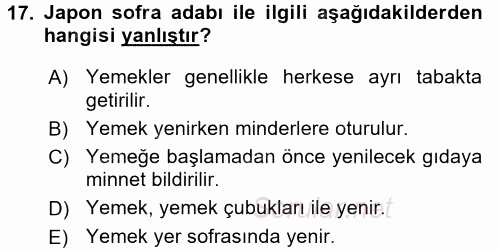 Dünya Mutfakları 2 2017 - 2018 Ara Sınavı 17.Soru
