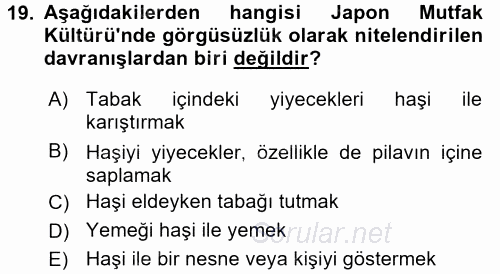 Dünya Mutfakları 2 2017 - 2018 Ara Sınavı 19.Soru