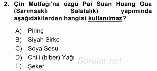 Dünya Mutfakları 2 2017 - 2018 Ara Sınavı 2.Soru