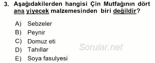 Dünya Mutfakları 2 2017 - 2018 Ara Sınavı 3.Soru