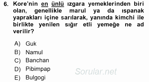 Dünya Mutfakları 2 2017 - 2018 Ara Sınavı 6.Soru