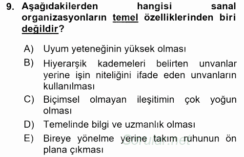 Yönetimde Güncel Yaklaşımlar 2016 - 2017 Dönem Sonu Sınavı 9.Soru