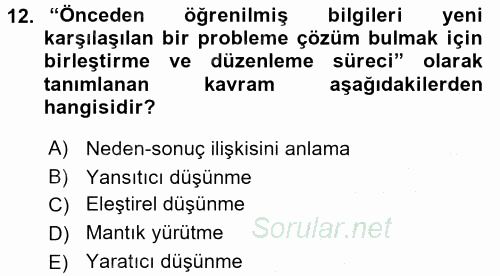 Özel Öğretim Yöntemleri 1 2016 - 2017 3 Ders Sınavı 12.Soru