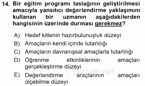 Özel Öğretim Yöntemleri 1 2016 - 2017 3 Ders Sınavı 14.Soru