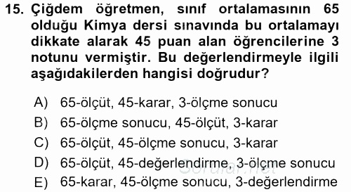 Özel Öğretim Yöntemleri 1 2016 - 2017 3 Ders Sınavı 15.Soru