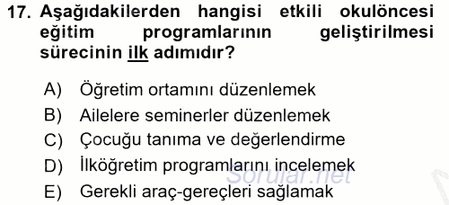 Özel Öğretim Yöntemleri 1 2016 - 2017 3 Ders Sınavı 17.Soru
