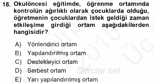 Özel Öğretim Yöntemleri 1 2016 - 2017 3 Ders Sınavı 18.Soru