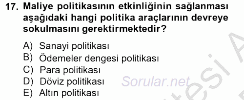 Maliye Politikası 2012 - 2013 Dönem Sonu Sınavı 17.Soru