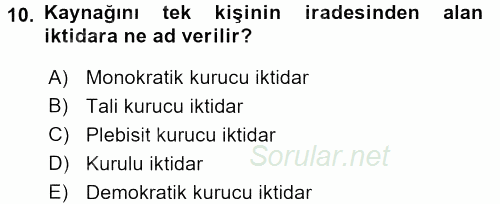 Türk Anayasa Hukuku 2016 - 2017 Ara Sınavı 10.Soru