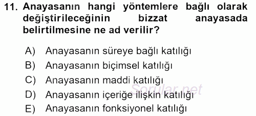 Türk Anayasa Hukuku 2016 - 2017 Ara Sınavı 11.Soru