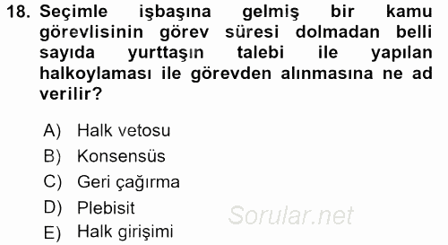 Türk Anayasa Hukuku 2016 - 2017 Ara Sınavı 18.Soru