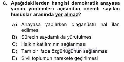 Türk Anayasa Hukuku 2016 - 2017 Ara Sınavı 6.Soru