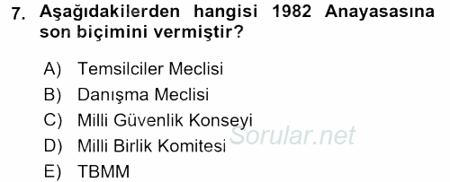 Türk Anayasa Hukuku 2016 - 2017 Ara Sınavı 7.Soru