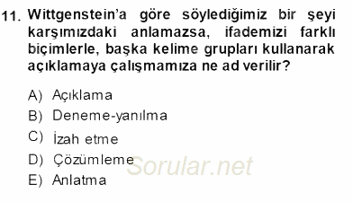 Çağdaş Felsefe 1 2013 - 2014 Dönem Sonu Sınavı 11.Soru